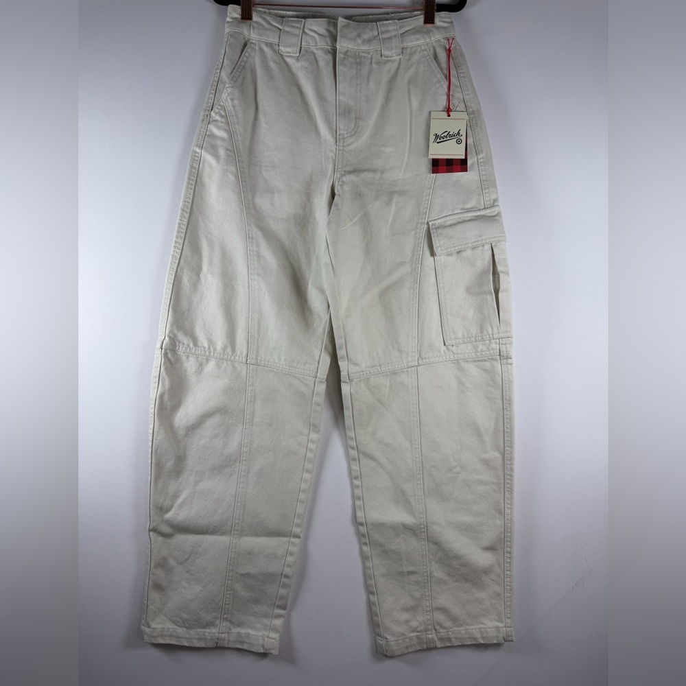 Woolrich × Target Women's Mid-Rise Barrel Leg Cargo Denim Pants Cream Sizes 2-12 - Picture 4 of 15